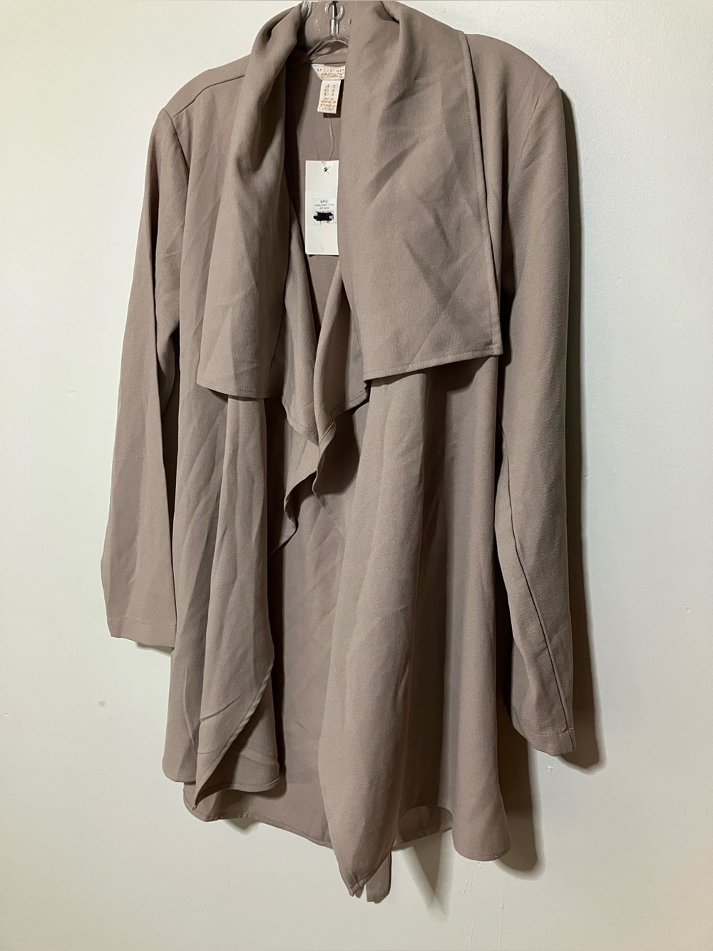 Streetwear Society Taupe Open Front Draped Cardigan Jacket Size Small NWT